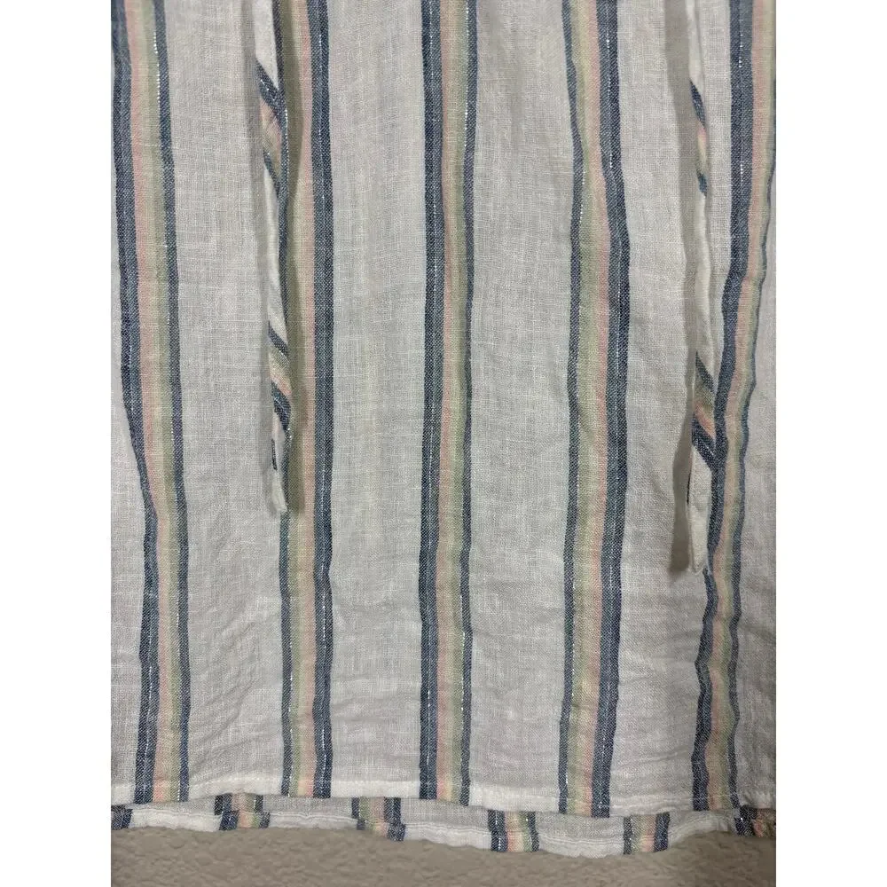 Rails XS Rylan Stripe Viera Top Blouse White Linen Rayon Metallic Cap Sleeves